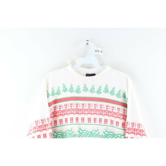 Vintage 90s Streetwear Womens 22 All Over Print Christmas Ugly Sweatshirt USA - Picture 2 of 10